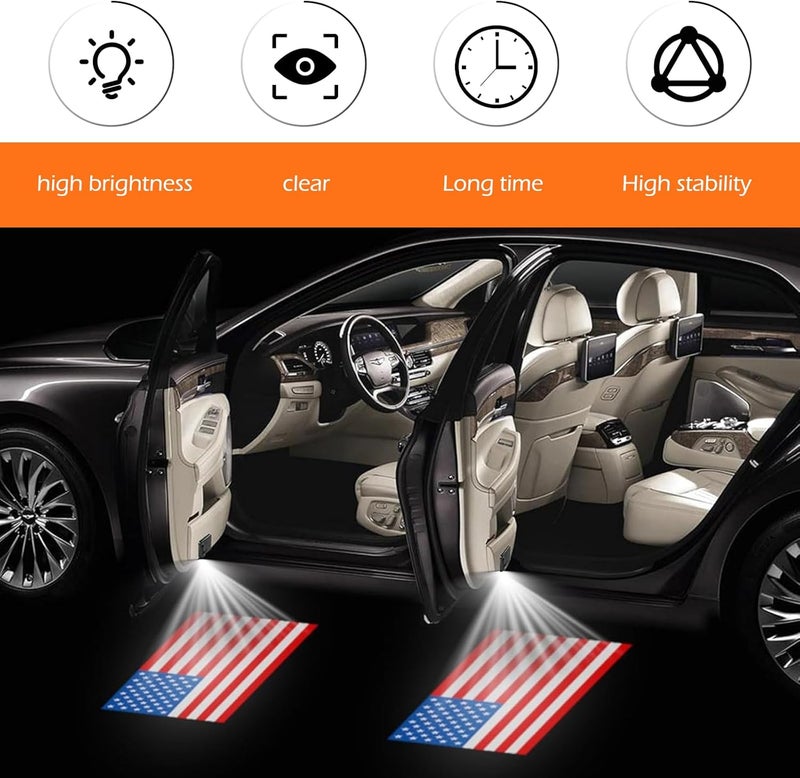 CyperFair 2 PCS American Flag Car Door Lights Pattern Projector, Carbon Fiber Pattern ABS Housing LED Welcome Light, Distance & Light Dual Infrared Sensing Decoration Accessories (Multicolored) - Image 4
